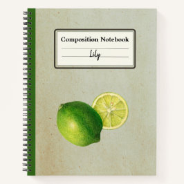 Vintage Green Lemon Illustration Personalisiert Co Notizblock