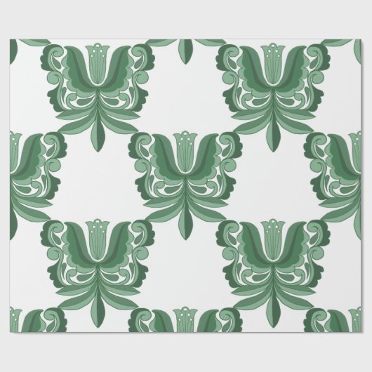 Vintage Green Ornate Botanical Pattern Wrapping Geschenkpapier (Flach)