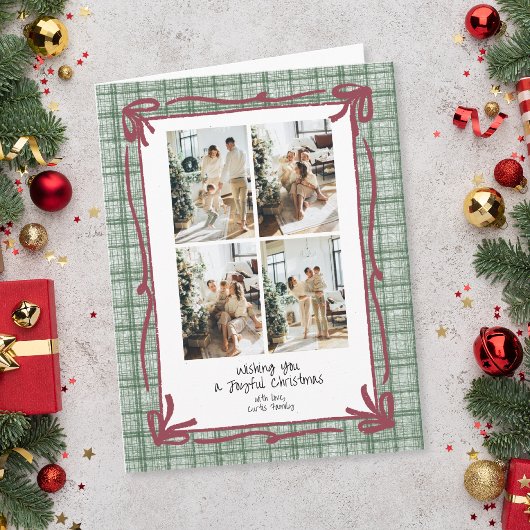 Vintage Green Plaid Christmas Photo Card Karte
