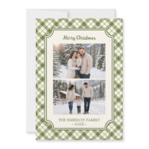 Vintage Green Plaid Photo Christmas