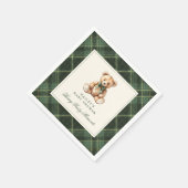 Vintage Green Tartan Teddy Bear Baby Shower Serviette (Ecke)
