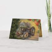 Vintage Green Tractor BarWeihnachtskarte Feiertagskarte (Rückseite)