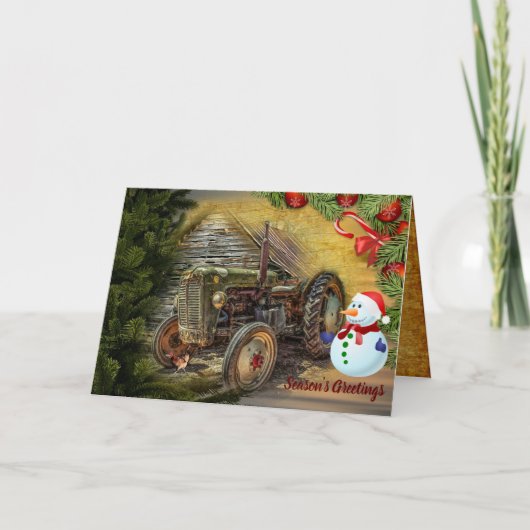 Vintage Green Tractor BarWeihnachtskarte Feiertagskarte (Vorderseite)