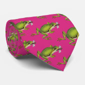 Vintage Green Tree Frog - Pink & Blue Bk Krawatte (Gerollt)