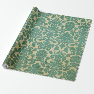 Vintage Green White Floral Damask Pattern Geschenkpapier
