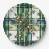 Vintage Green White Gingham Pattern Pappteller (Vorderseite)