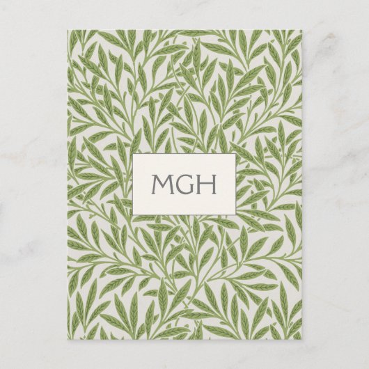 Vintage Green Willow Blätter Monogram Postcard Postkarte (Vorderseite)