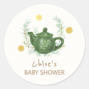 Vintage Greenery Orange Par-Tea Baby Shower Runder Aufkleber