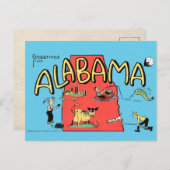 Vintage Greetings from Alabama Cartoon Map Art Postkarte (Vorne/Hinten)