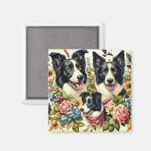 Vintage Grenz-Collie-Illustration Magnet (Vorderseite/Rückseite)