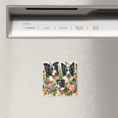 Vintage Grenz-Collie-Illustration Magnet (In Situ (Geschirrspüler))