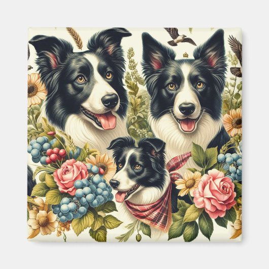 Vintage Grenz-Collie-Illustration Magnet (Vorne)