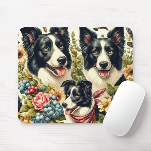 Vintage Grenz-Collie-Illustration Mousepad (Mit Mouse)