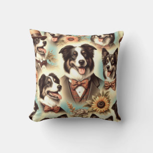 Vintage Grenz-Collie-Luustration Kissen
