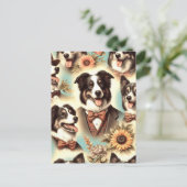 Vintage Grenz-Collie-Luustration Postkarte (Stehend Vorderseite)