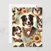 Vintage Grenz-Collie-Luustration Postkarte (Vorne/Hinten)