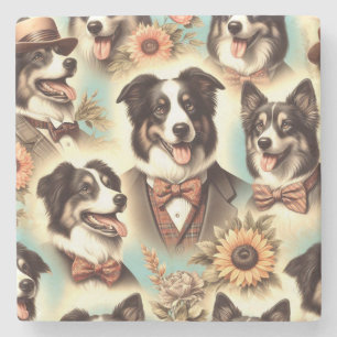 Vintage Grenz-Collie-Luustration Steinuntersetzer