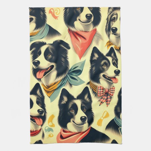 Vintage Grenze Collie Seamless Geschirrtuch (Vertikal)