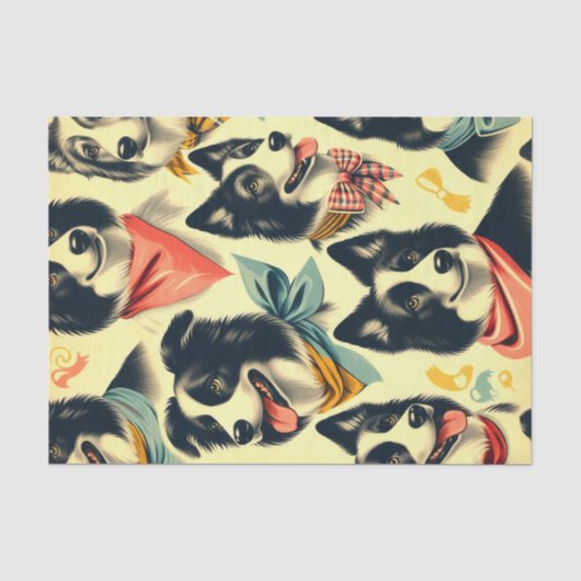 Vintage Grenze Collie Seamless Seidenpapier (Vorderseite)