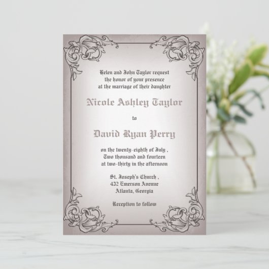 Vintage Grenzhochzeit Einladung (Stehend Vorderseite)