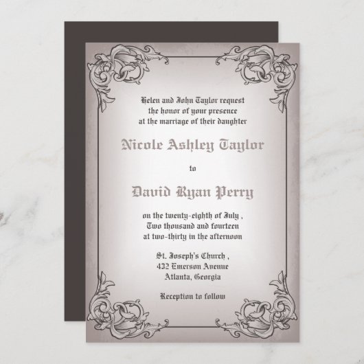 Vintage Grenzhochzeit Einladung (Vorne/Hinten)