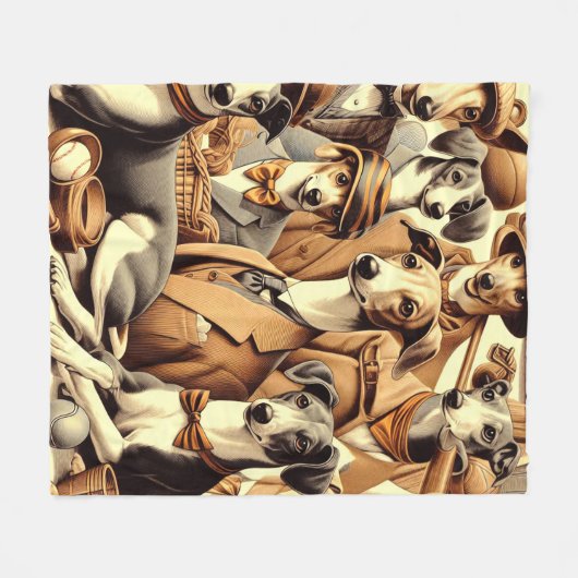 Vintage Greyhound Illustration Fleecedecke (Vorderseite (Horizontal))
