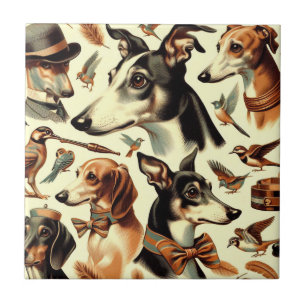 Vintage Greyhound Illustration Fliese