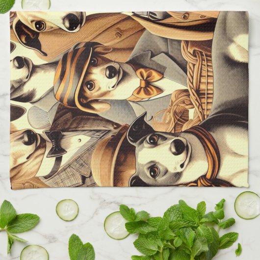 Vintage Greyhound Illustration Geschirrtuch (Gefaltet)