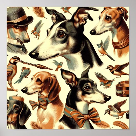 Vintage Greyhound Illustration Poster (Vorne)