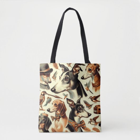 Vintage Greyhound Illustration Tasche (Vorderseite)