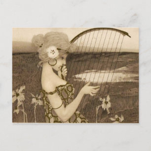 Vintage griechische Jungfrau mit Harp Postcard Postkarte