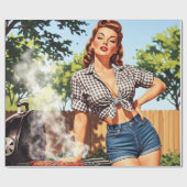 Vintage Grill Pin-up Geschenkpapier (Flach)