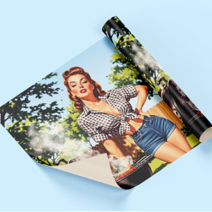 Vintage Grill Pin-up Geschenkpapier