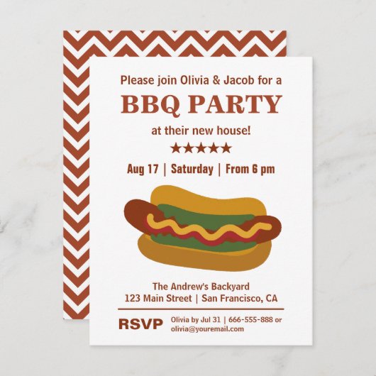 Vintage GRILLEN Hotdoghousewarming-Party Einladung (Vorne/Hinten)