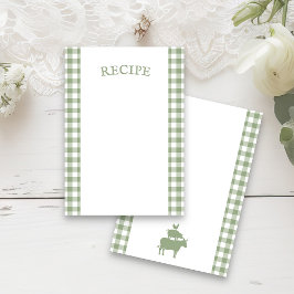 Vintage GRILLEN Sage Green Gingham Rezept Card