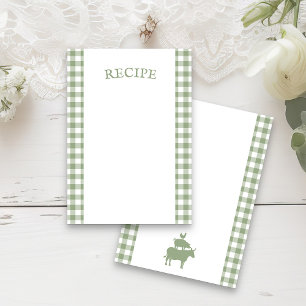 Vintage GRILLEN Sage Green Gingham Rezept Card