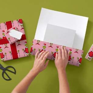 Vintage-Grinch-Weihnachten-Rosa-Muster Geschenkpapier