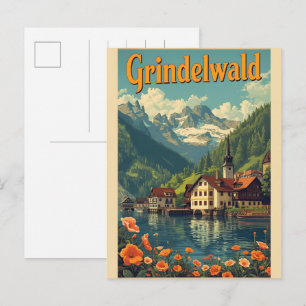Vintage Grindelwald Dorf Schweiz Natur Geschenk Postkarte