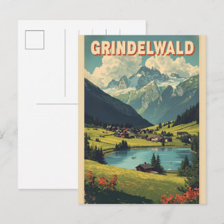 Vintage Grindelwald Dorf Schweiz Natur Geschenk Postkarte