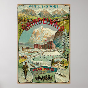 Vintage Grindelwald Schweizer Reise-Werbeplakat Poster