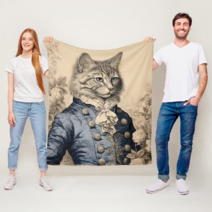 Vintage Grissaile-Katze Gentleman Botanical Rosen Fleecedecke