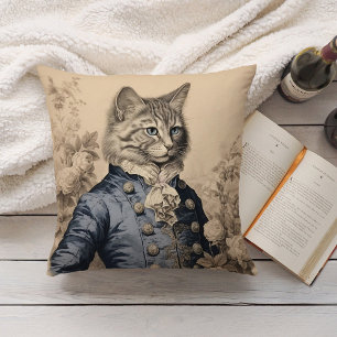 Vintage Grissaile Katze Gentleman Botanische Rosen Kissen