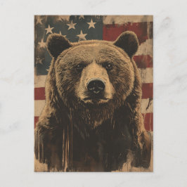 Vintage Grizzly-Bär USA Amerikanische Flagge Postkarte