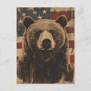 Vintage Grizzly-Bär USA Amerikanische Flagge Postkarte