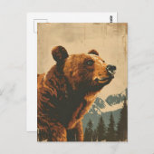 Vintage Grizzly Illustration Postkarte (Vorne/Hinten)