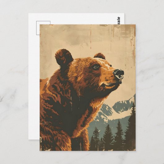 Vintage Grizzly Illustration Postkarte (Vorne/Hinten)