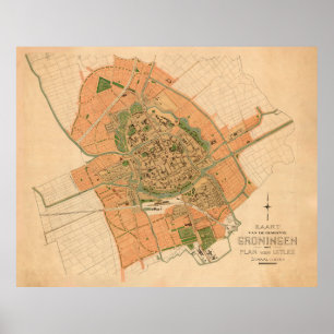 Vintage Groningen Netherlands Map (1903) Poster