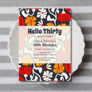 Vintage Groovy Blumen Hallo Dreißig Navy Geburtsta Einladung