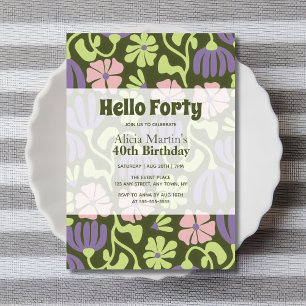Vintage Groovy Blumen Hallo Vierzig 40. Geburtstag Einladung