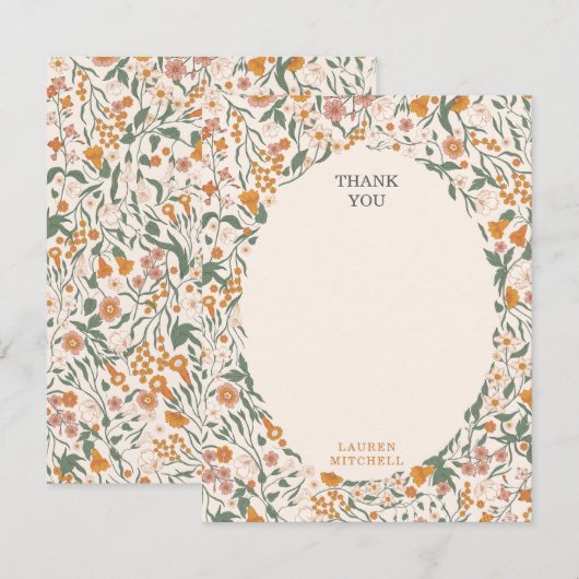 Vintage Groovy Boho Floral Bridal Shower Dankeskarte (Vorne/Hinten)